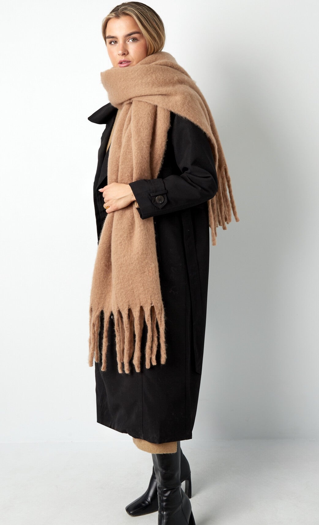Warme wintersjaal - beige / bruin