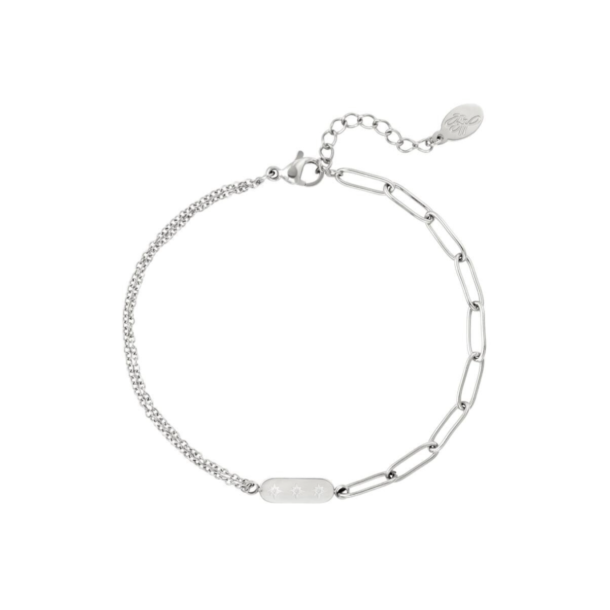 Armband dubbele ketting en bedel zilver