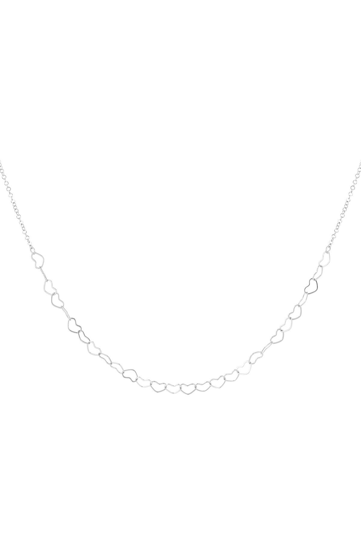 Ketting verbonden hartjes zilver