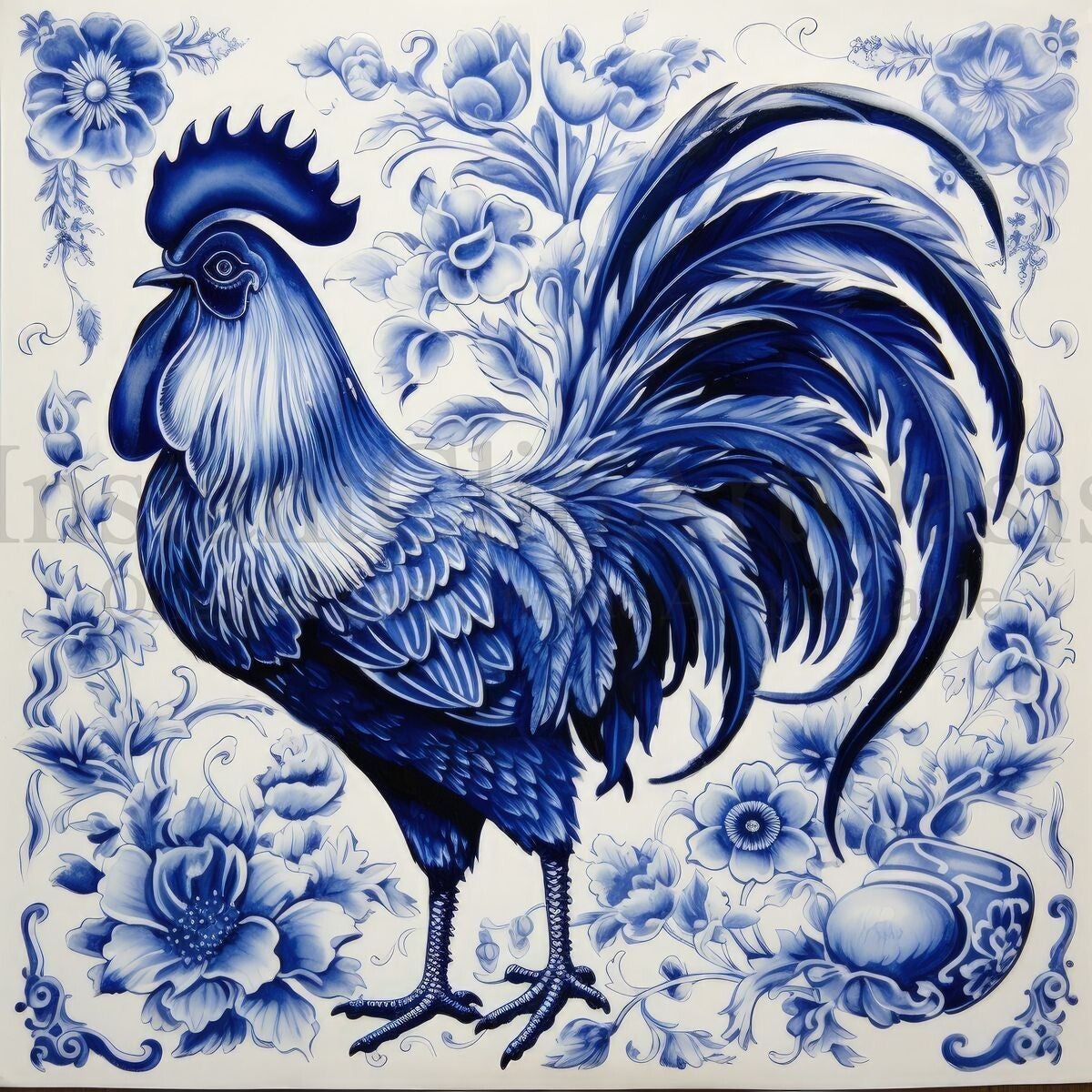 Fliese blauer Hahn