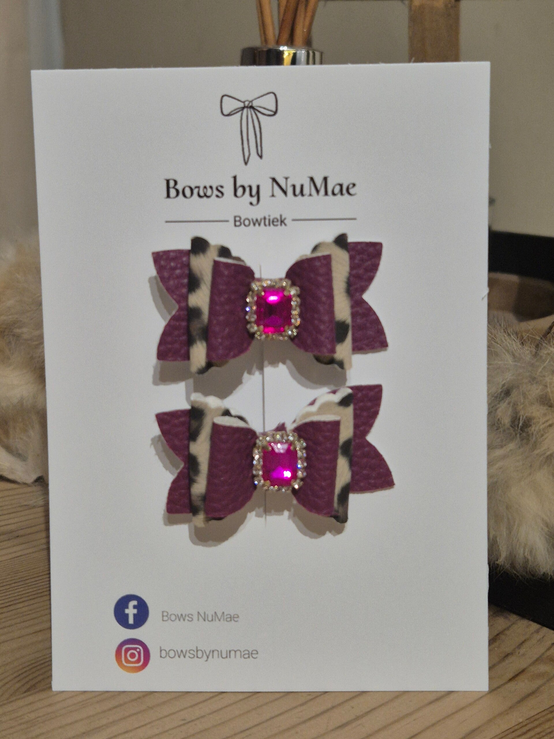 Setje mini strikjes panter bordeaux