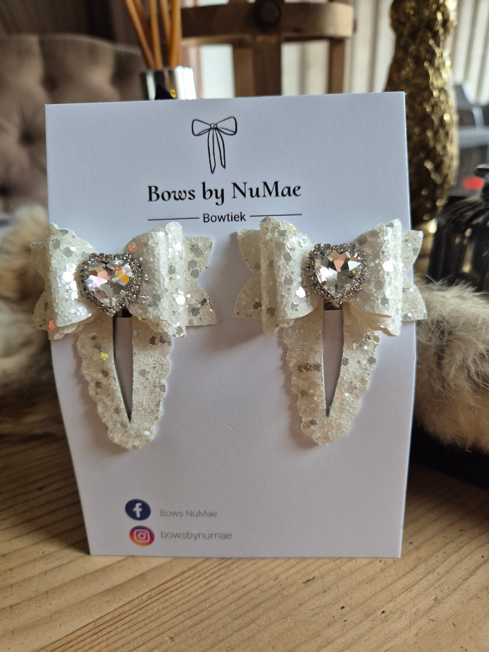 Klik klak speldjes Creme Zilver glitter