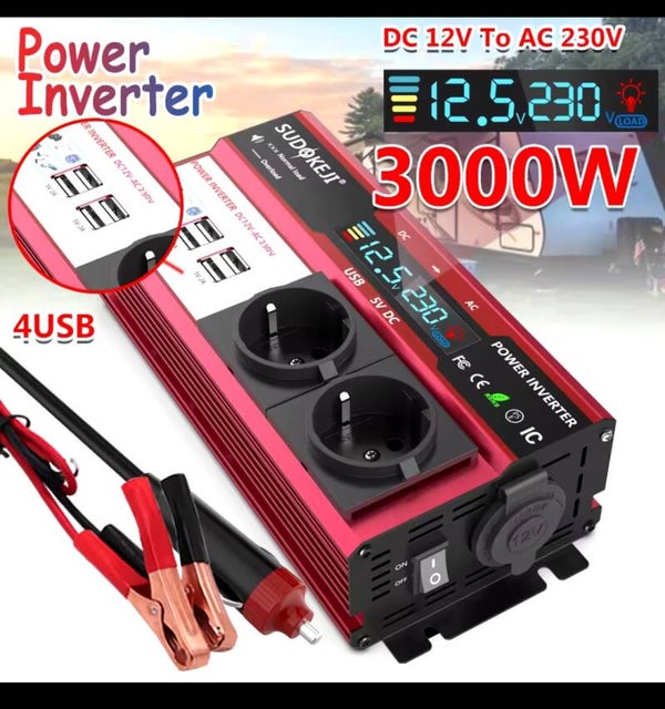 SUDOKEJI 3000W  (potenza massima) Inverter di potenza per auto Inverter RV Boat 500W 800W DC 12V 24V a 120V 220V EU US UK presa globale