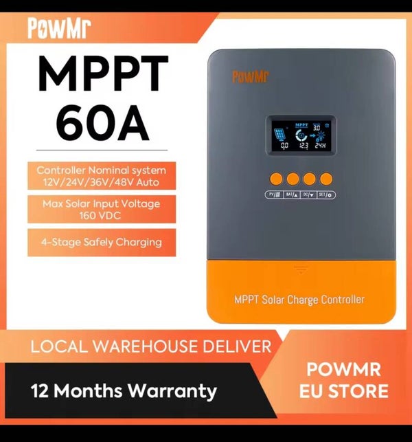 PowMr MPPT 60A regolatore di carica solare 12V 24V 36V 48V ricarica automatica a 4 stadi per batteria al piombo sigillata, allagata, Gel, al litio