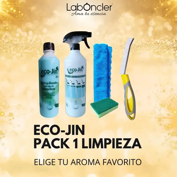 PACK 1 Limpieza ECOJIN+DIFUSOR+CEPILLO JUNTAS AMARILLO+BAYETA MICROFIBRA+ESTROPAJO CON ESPONJA