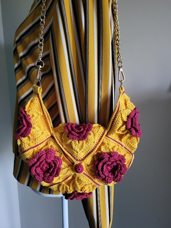 Sac granny ocre et bordeaux