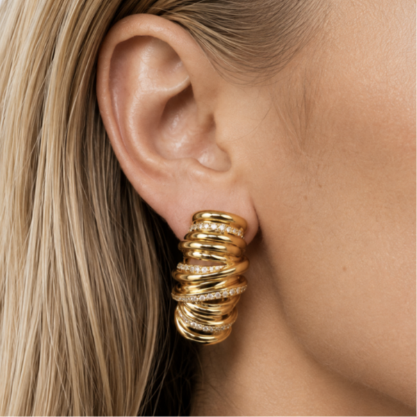 Brass  Classic Earring Croissant Stone | LOTT.gioielli earring