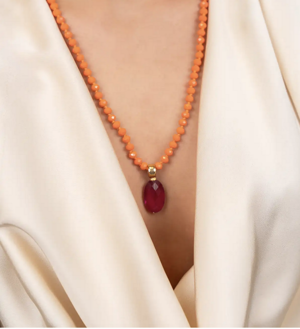 Oranje Ketting Jonne Glassbead With Stone | LOTT.gioielli necklace