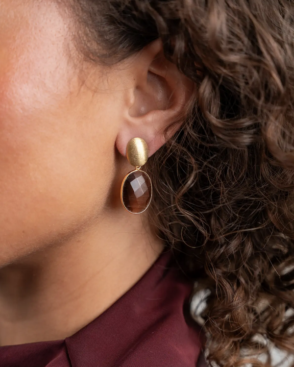 Bruine Oorbellen Quartz Framed Oval S | LOTT.gioielli earring