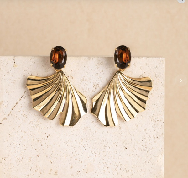 Ginkgo statement cognac stone | Souvenirs de Pomme earrings