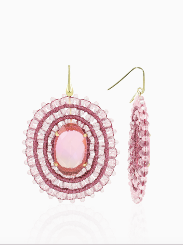 Roze Oorbellen Filled Oval 3 Rings with Stone L Jamie