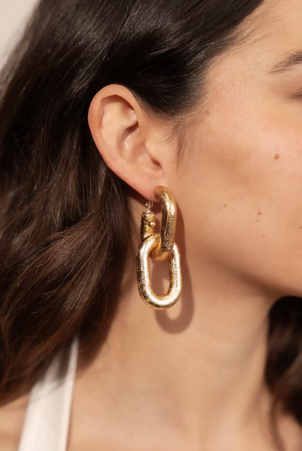 Goudkleurige Oorbellen Clarissa Double Link Oval | LOTT.gioielli earring