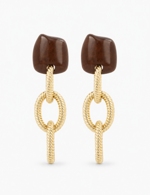 Orlina - CLA Earring Cable Rope L - Soft Gold / Brown | LOTT.gioielli earring