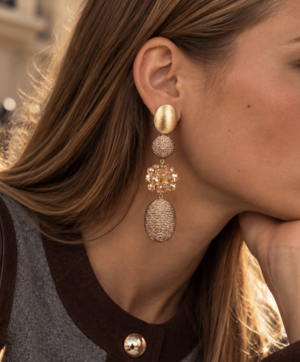 Isara Silk Triple Beaded Oorbellen L Champagne | LOTT.gioielli earring