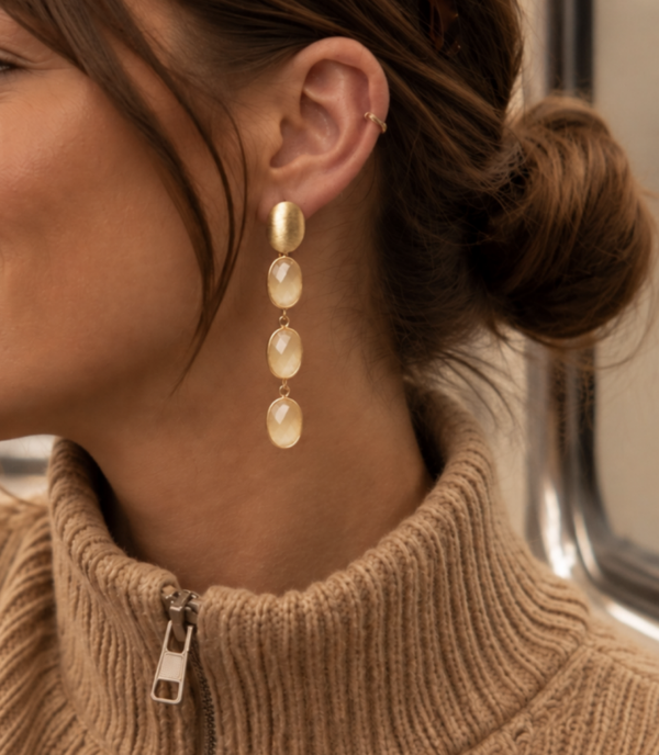 April Three Framed Stones Oorbellen Champagne | LOTT.gioielli earring