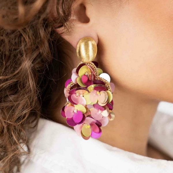 Fuchsia Lime Oorbellen Laure Sequin Druppel L | LOTT.gioielli