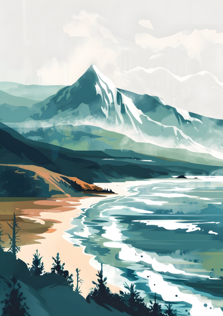 Mountain Lake Landscape Poster – Minimalist Nature Wall Art