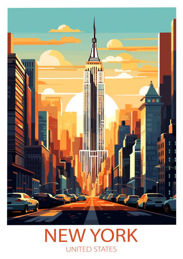 New York City Travel Poster – Empire State Building Vintage Wall Art