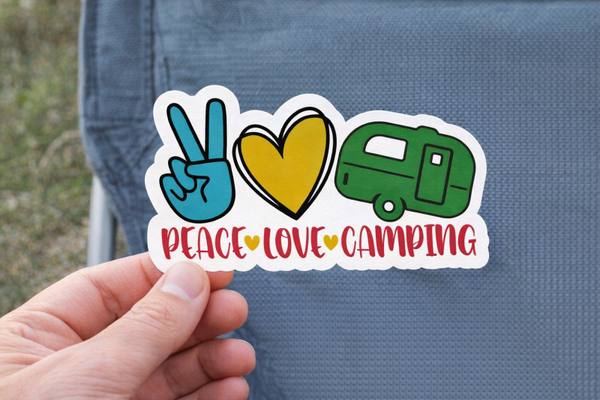 Peace, Love, Camping sticker