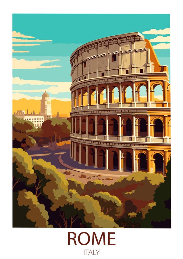 Rome Italy Travel Poster – Colosseum Vintage Wall Art
