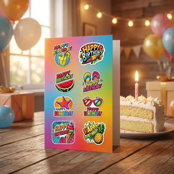 Summer Happy Birthday Stickers Set