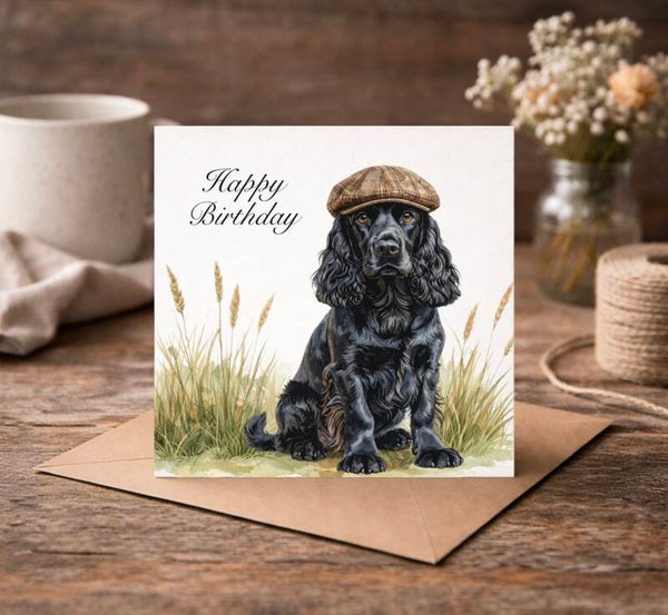 Flat Cap Spaniel Birthday Card