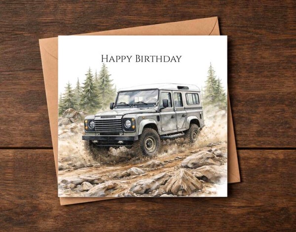 Grey Land Rover Inspired Birthday Card