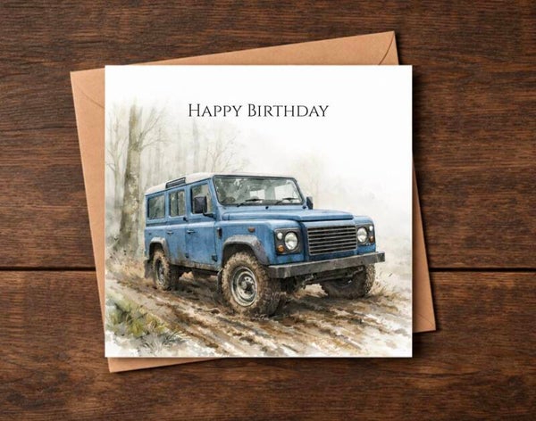 Blue Land Rover Inspired Birthday Card