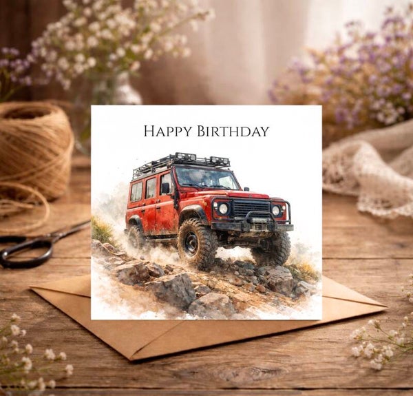 Red Land Rover Inspired Birthday Card