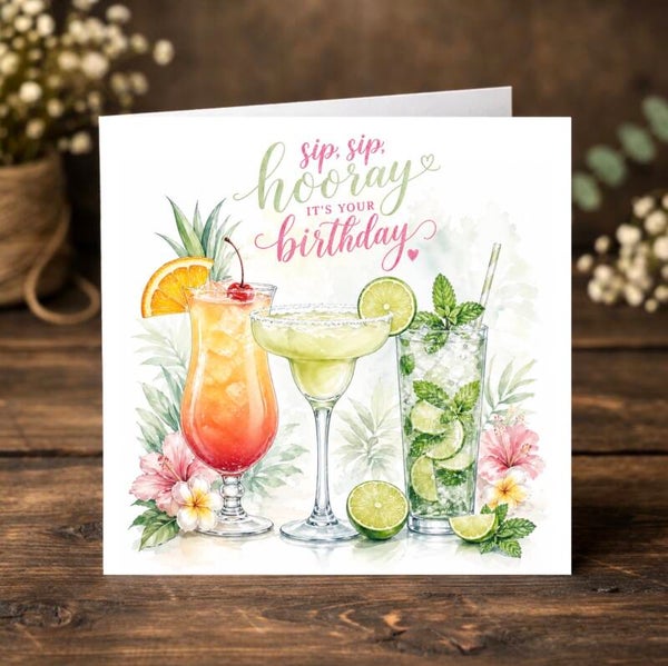 ‘Sip Sip Hooray, it’s your Birthday’ Cocktail Card