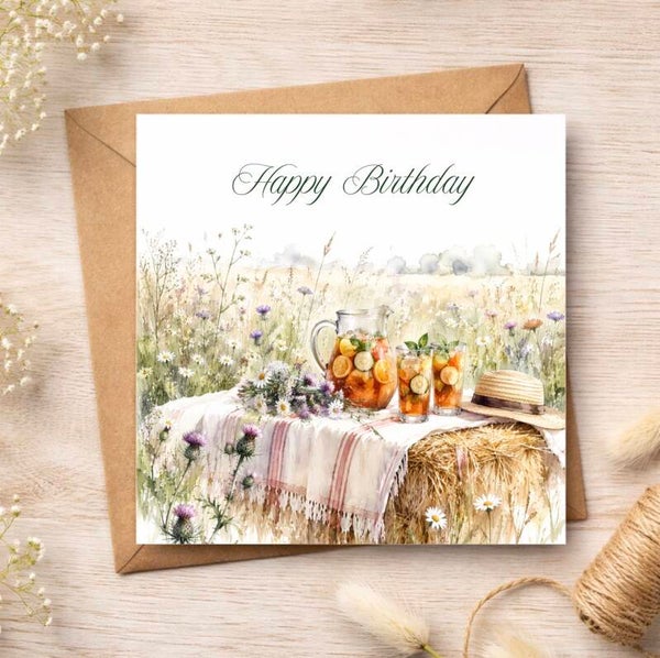Cocktails in the Country Birthday Card