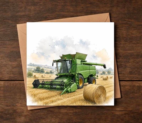 Harvest Time Green Combine Everyday Card