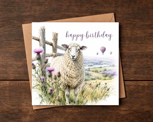 Sheep Birthday Card (purple)