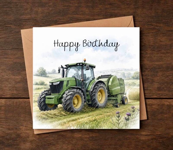 Time to  Make the Hay, Green Tractor Birthday Card