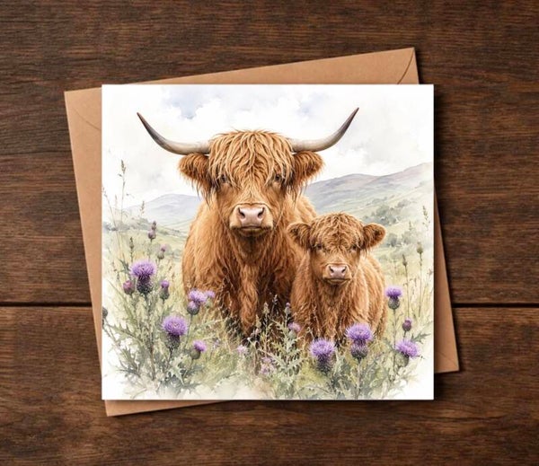 Mother & Her Calf Highland Cow Everyday Card