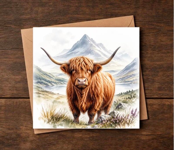 Scottish Mountain Highland Cow Everyday Card