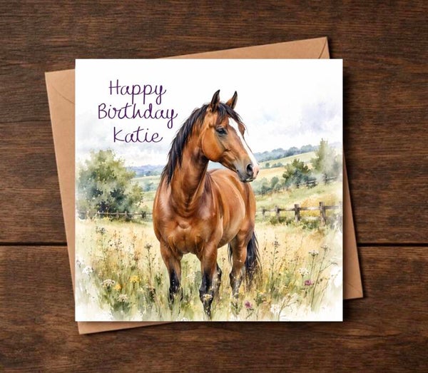 Brown Horse Personalised Birthday Card