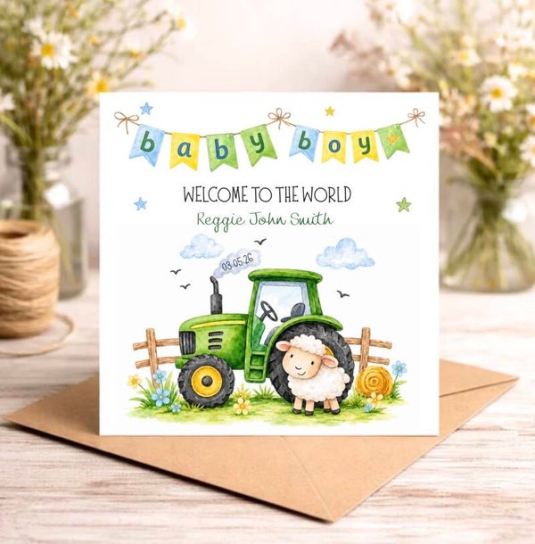 New Baby Boy, Green Tractor Card