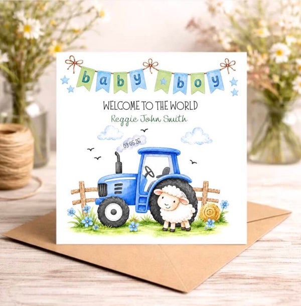 New Baby Boy, Blue Tractor Card