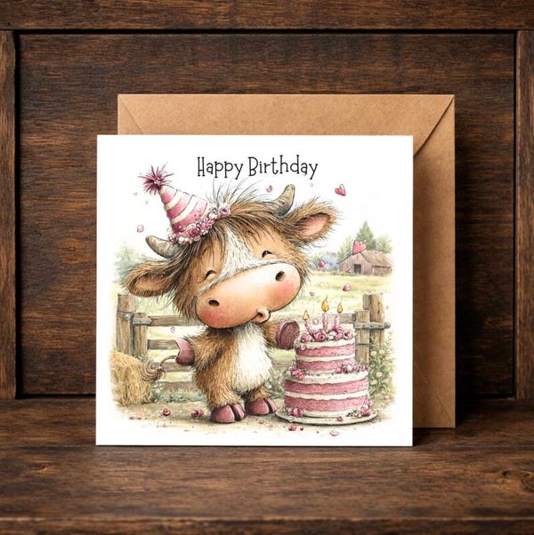 Highland Cow Birthday Cake Card