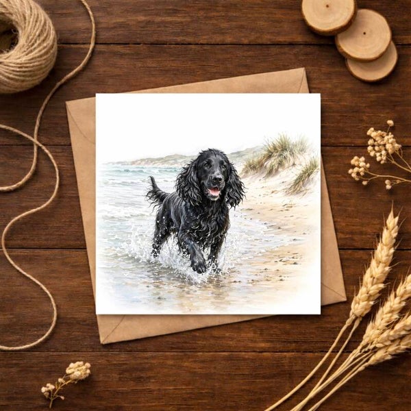 By the Sea, Black Cocker Spaniel Everyday Card