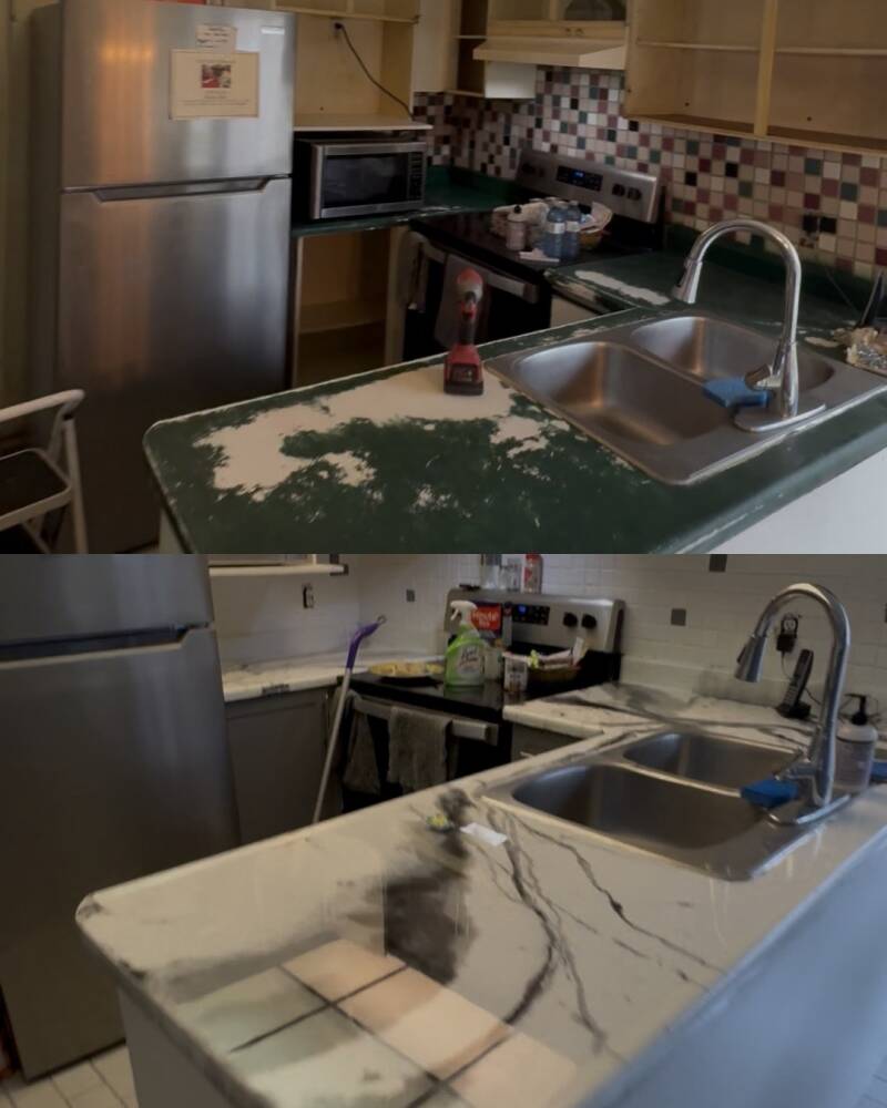 Kitchen renovation in Toronto with marble-look epoxy resin countertop by Verto