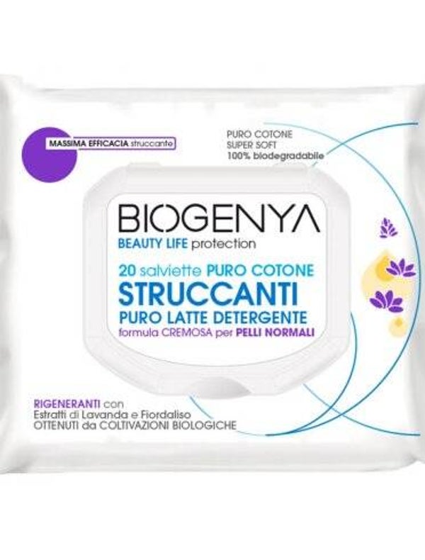 BIOGENYA OED SALVIETTINE STRUCCANTI IN COTONE LATTE PELLI NORMALI 20 PEZZI