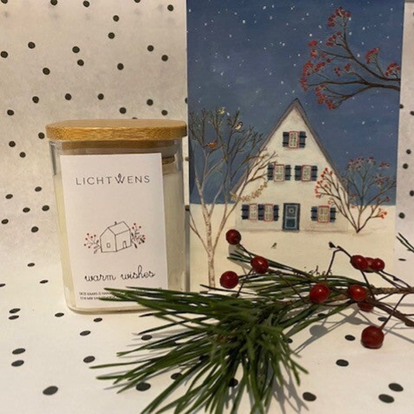 Glas vierkant Warm Wishes Huisje