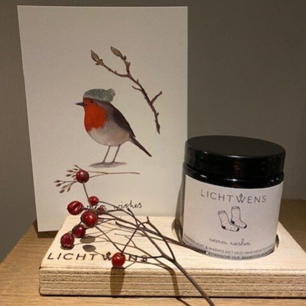 Bruin potje met wensplankje & kaart