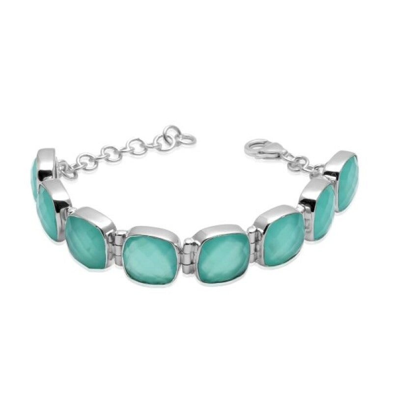 MB5-055-CDa Chalcedoon Aqua Armband – Zilver