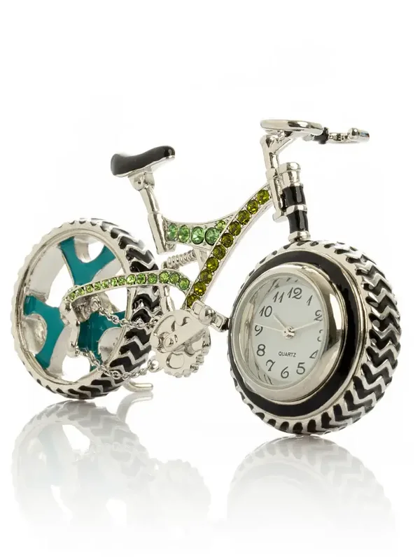 MBY2324 Fabergé Fietsklok met groene kristallen - sieradendoosje - miniatuur