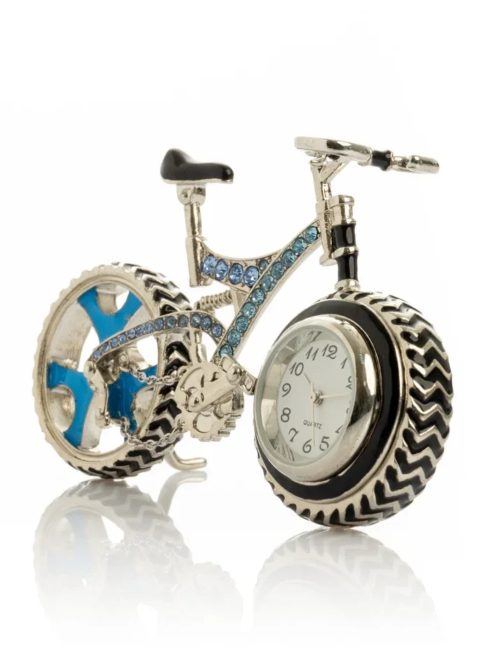 MBY2325 Fabergé Fietsklok met Blauwe Kristallen – Miniatuur Geëmailleerd Sieradendoosje