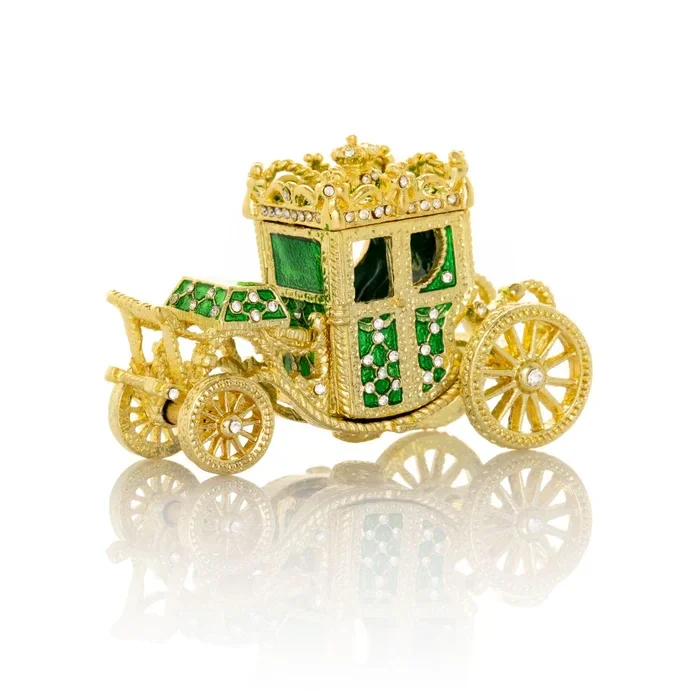MCR626GR Fabergé Gouden groene koets – Luxe sieradendoosje – miniatuur