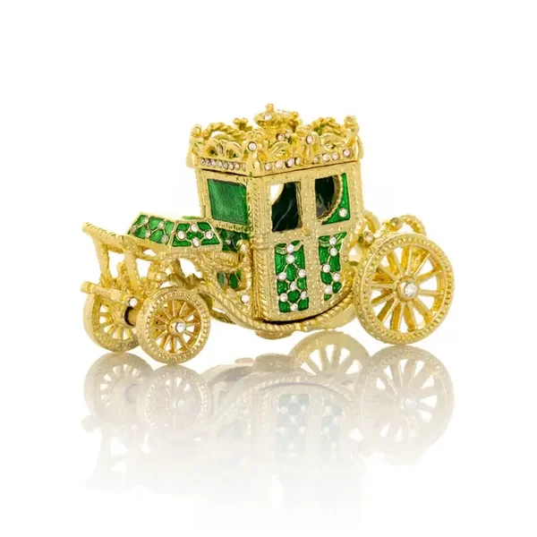 MCR626GR Fabergé Gouden groene koets – Luxe sieradendoosje – miniatuur